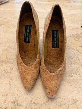 Stuart Weitzman Cork Pointed-Toe Pumps in Natural Tan